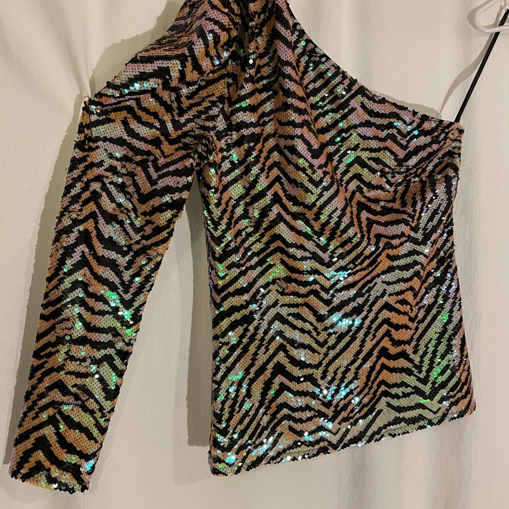 Iridescent Sequin One-Shoulder Top